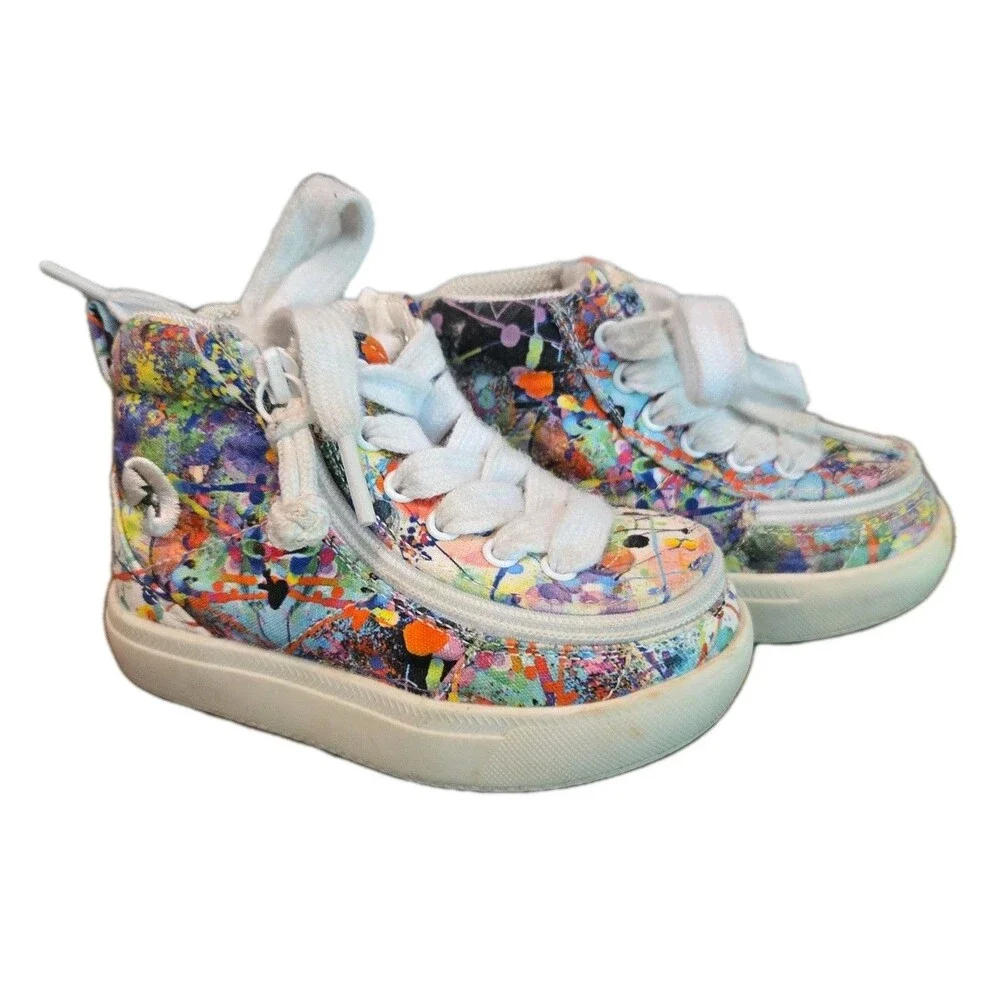 BILLY Toddler Boy Girl 6 High Top Sneakers Paint Splatter Zipper Adaptive Shoes